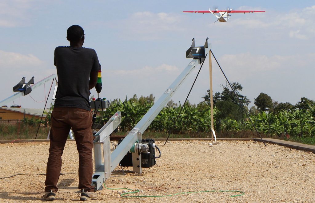 A Zipline worker technician launches a drone in Muhanga. Photograph: Stephanie Aglietti/AFP/Getty Images