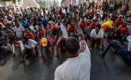 People take part in an exercise on a street in Addis Ababa on February 3, 2019 during the third Car Free Day. [PHOTO | EDUARDO SOTERAS | AFP]