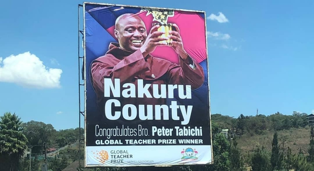 Peter Tabichi congratulatory billboard put up on the Nakuru-Nairobi highway